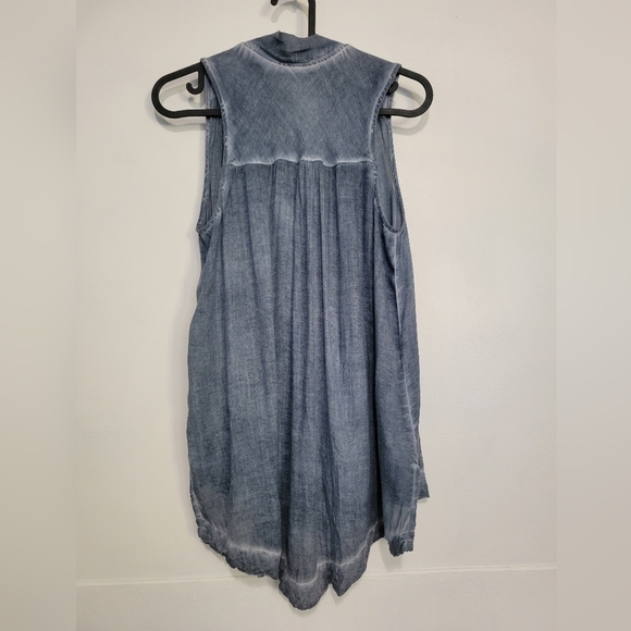 Free People Tie Neck High-Low Top Blue XS - Picture 3 of 8